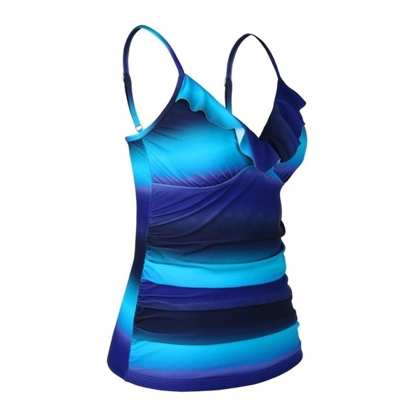 NWT Hilor Women's Tankini top Swimsuit Shirred Ruffled V Neck size 14 - Picture 1 of 13